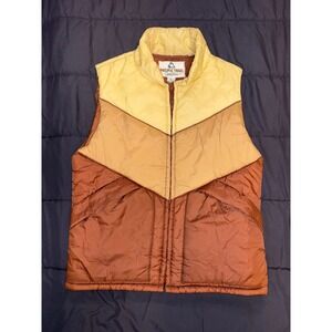 Vintage Pacific Trail Sportswear Puffer Vest Brown Yellow Chevron Mens Large